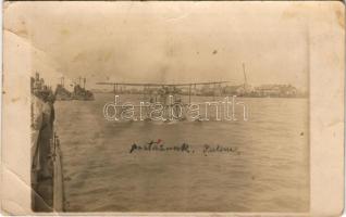 K.u.K. Kriegsmarine Seeflugzeug / WWI Austro-Hungarian Navy, flying boat E-4 Rumpler 6B2 floatplane, taken from SM Pb. Compo at Sulina. photo + "K.u.K. FELDPOSTAMT 245" K.u.K. KRIEGSMARINE S.M.Pb. "COMPO" (EB)