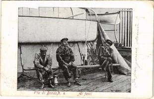 1908 K.u.K. Kriegsmarine Matrosen / Vita di Bordo N. 4. Ai ferri / Osztrák-magyar matrózok unatkoznak / Austro-Hungarian Navy bored-looking mariners (EB)