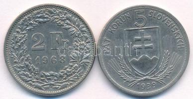 Szlovákia 1939. 5K Ni "Andrej Hlinka" + Svájc 1968. 2Fr Cu-Ni T:AU,XF karc
Slovakia 1939....