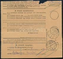 1946 (19. díjszabás) Csomagszállító 16.000.000.000P bérmentesítéssel, a díjszabás első napján feladv...