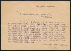 1945 (2. díjszabás) Díjjegyes levelezőlap 3 db bélyeggel - bélyegzés nélkül - Szolnokra, ott 80f/30f...