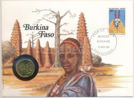 Közép-afrikai Államok 1989. 10Fr Al-bronz &quot;Burkina Faso&quot; felbélyegzett borítékban, bélyegzéssel, német nyelvű leírással T:UNC  Central African States 1989. 10 Francs Al-bronze in &quot;Burkina Faso&quot; envelope with stamp and cancellation, with German description C:UNC