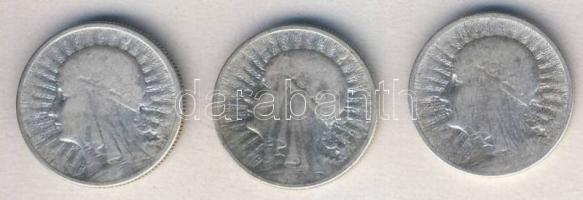 Lengyelország 1932-34. 2Zl Ag (3x) klf évszámmal T:3