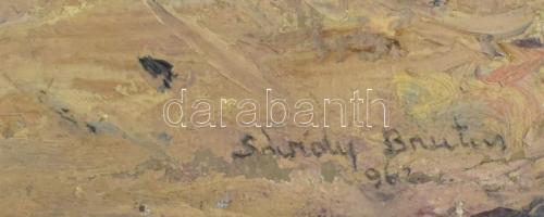 Sárdy Brutus (1892-1970): Napfényes Dunapart. Olaj, vászon, jelezve jobbra lent, hátoldalán régi MNG...