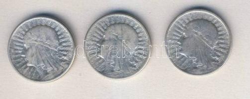 Lengyelország 1932-34. 2Zl Ag (3x) klf évszámmal T:3