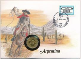 Argentína 1992. 50c Al-bronz felbélyegzett borítékban, bélyegzéssel, német nyelvű tájékoztatóval T:AU  Argentina 1992. 50 Centavos Al-bronz in envelope with stamp, cancellation and a prospectus in german C:AU