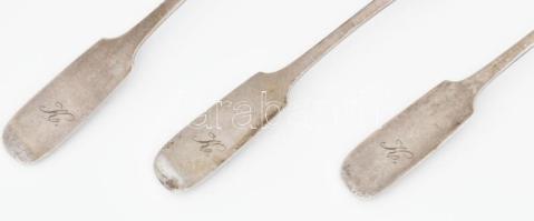 4 db antik ezüst (Ag) teás / limonádés kanál, Boroszlói jelzéssel, mesterjeggyel 48 g 17 cm