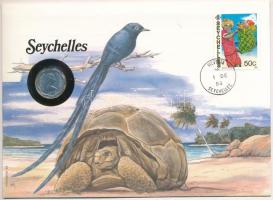 Seychelles-szigetek 1975. 5c felbélyegzett borítékban, bélyegzéssel, német nyelvű leírással T:UNC  Seychelles 1975. 5 Cents in envelope with stamp and cancellation, with German description C:UNC