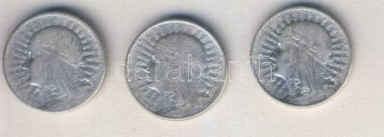 Lengyelország 1932-34. 2Zl Ag (3x) klf évszámmal T:3