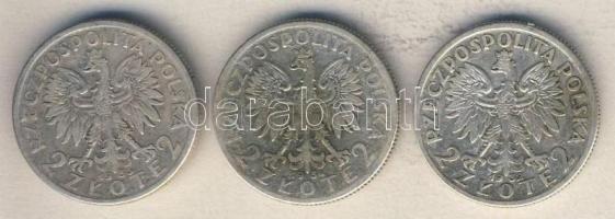 Lengyelország 1932-34. 2Zl Ag (3x) klf évszámmal T:3