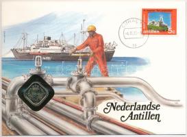 Holland-Antillák 1985. 5c felbélyegzett borítékban, bélyegzéssel, német nyelvű leírással T:UNC  Netherlands Antilles 1985. 5 Cents in envelope with stamp and cancellation, with German description C:UNC