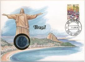 Brazília 1986. 20C acél, felbélyegzett borítékban, bélyegzéssel, német nyelvű leírással T:AU Brazil 1986. 20 Cruzerios steel in envelope with stamp, with German description C:AU