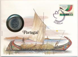 Portugália 1984. 25E érme felbélyegzett borítékban, bélyegzéssel, német nyelvű tájékoztatóval T:UNC  Portugal 1984. 25 Escudos coin in envelope with stamp, cancellation and a prospectus in german C:UNC