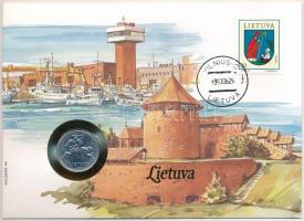 Litvánia 1991. 5c Al felbélyegzett borítékban, bélyegzéssel, német nyelvű leírással T:AU  Lithuania 1991. 5 Centai Al in envelope with stamp, cancellation and a prospectus in german C:AU