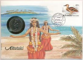 Cook-szigetek / Aitutaki 1992. 1$ Cu-Ni felbélyegzett borítékban, bélyegzéssel, német nyelvű tájékoztatóval T:UNC  Cook Islands / Aitutaki 1992. 1 Dollar Cu-Ni in envelope with stamp, cancellation and a prospectus in german C:UNC