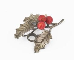 Ezüst (Ag) zománc-festett fagyalmintás gyertyatartó, 6 db, jelzett, bruttó: 74,1 g