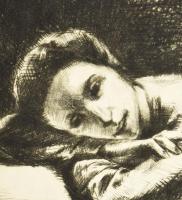 Varga Mátyás (1910-2002): Merengő leány, 1935. Rézkarc, papír, jelzés nélkül, paszpartuban, 13×14 cm