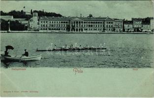 Pola, K.u.K. Kriegsmarine Stabsgebäude / Osztrák-magyar matrózok eveznek / Austro-Hungarian Navy mariners rowing in front of the Admiralty building