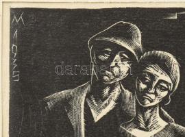 Varga Mátyás (1910-2002): Nyomorultak, 1935. Fametszet, papír, jelzett a metszeten, paszpartuban, 12...
