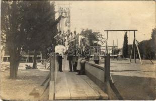 1917 Pola, Osztrák-magyar matrózok a vidámparkban, csúszdázás / K.u.K. Kriegsmarine Matrosen / Austro-Hungarian Navy mariners in the amusement park, ready to go down a slide. photo (EK)