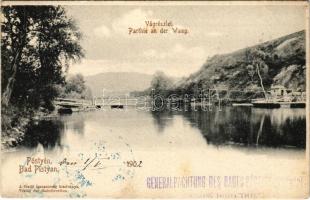 1902 Pöstyén, Piestany; Vág részlet. Fürdő igazgatóság kiadása / Parthie an der Waag / river, boats (fl)