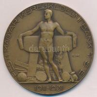 Ligeti Miklós (1871-1944) 1939. Pesti Magyar Kereskedelmi Bank T.S.E. - 1911-1931 bronz díjérem, hátoldalán 1939. I. 27. ceruzás felirattal (50mm) T:XF patina