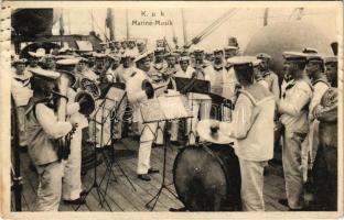 1912 K.u.K. Kriegsmarine Marine Musik / Osztrák-magyar haditengerészet, matrózok zenekara a fedélzeten / Austro-Hungarian Navy, mariners' music band on deck. F. Schrinner (EK)