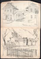 Jelzés nélkül, össz. 10 db rajz: Városrészletek, életképek, női akt. Ceruza, kréta, papír. Egyik lap...
