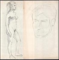 Jelzés nélkül, össz. 10 db rajz: Városrészletek, életképek, női akt. Ceruza, kréta, papír. Egyik lap...