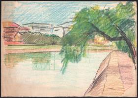 Jelzés nélkül, össz. 10 db rajz: Utcarészletek, vízparti tájak, portrék. Ceruza, tus, kréta, papír. ...