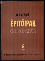 1952 Magyar Építőipar, a Magasépítési Tudományos Egyesület folyóirata I. évf. 6. sz. Bp., É. M. Építőipari Könyv- és Lapkiadó Vállalat, 309-371 p. Kiadói tűzött papírkötés, sérült, a borítótól elváló fűzéssel.