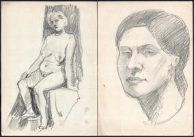 Jelzés nélkül, össz. 10 db rajz: Utcarészletek, Balatonpart, portrék, női akt. Ceruza, tus, kréta, p...