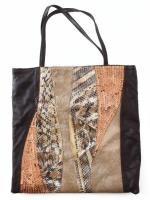 Dekoratív design bőr táska, flitteres, szőrmés, szőtt, többféla anyaggal, jó állapotban 33x35 cm