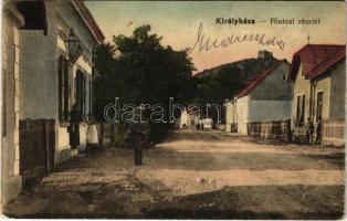 1916 Királyháza, Korolevo, Královo nad Tisou; Fő utca, vár, üzlet / main street, castle ruins, shop (EK)