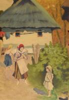 Neogrády A jelzéssel: Faluvége. Olaj, vászon. Dekoratív fakeretben. 60×80 cm