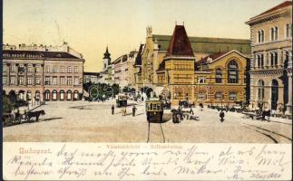 Budapest V. Vámház körút a Nagyvásárcsarnokkal, a Nádor Szállodával és villamosokkal