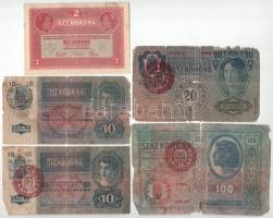 1912-1917. 5db klf felülbélyegzett korona bankjegy T:F-G