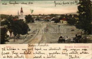 1906 Buziásfürdő, Baile Buzias; Fő tér, templom. Nosek Gusztáv kiadása / main square, church (fa)