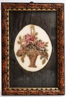 Virágcsokor, gobelin, üvegezett fakeretben, 8x6,5 cm