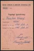 1946-1947 Grafikai Munkások és Munkásnők Jótékonysági Köre tagsági igazolvány