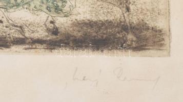 Láng Rudolf (1904-1991): Találkozás. Színes rézkarc, papír. Jelzett. Üvegezett fakeretben. 8×11 (x2)...