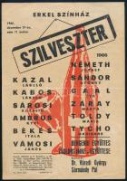 1966 Erkel Színház szilveszteri műsora (Kazal, Kabos, Vámosi, Záray, stb.), kisplakát / villamosplakát, kis lapszéli szakadással, 24,5x17 cm