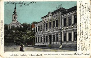 1902 Székelyudvarhely, Odorheiu Secuiesc; Római katolikus templom és Valéria kisdedóvó. Gál János kiadása / Catholic church, nursery (EM)