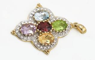 Aranyozott ezüst(Ag) medál színes kövekkel, jelzett, 3×2,5 cm, bruttó: 5 g