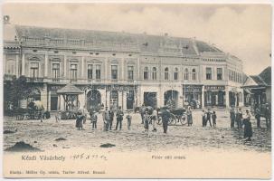 1906 Kézdivásárhely, Targu Secuiesc; Fő tér déli oldala, Wertan Testvérek, K. Csiszár József, Sera Imre, Zalaváry Béla üzlete. Müller Gy. utóda Tartler Alfréd kiadása / main square, shops