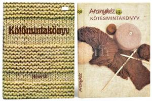 2 db kötésmintakönyv: Moldován Katalin - Fejér Katalin: Aranykéz kötésmintakönyv. Bp., 1986, IDEA Iparművészeti Vállalat. Első kiadás. Fekete-fehér és színes fotókkal illusztrált. Kiadói kartonált papírkötés. + Bánk Lászlóné - Gyulai Irén - Németh Józsefné: Kötőmintakönyv. Bp., 1987, Minerva. Második kiadás. Kiadói kartonált papírkötés, az elülső szennylapon hiánnyal.