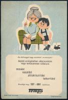 cca 1965 "Kis költséggel nagy munkától mentesítjük!", Tempó KSZ kisplakát / villamosplakát, kis lapszéli szakadással, 25x17 cm