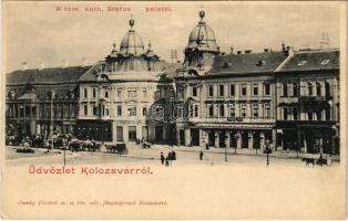 Kolozsvár, Cluj; Római katolikus Status paloták, Reményik L. és fiai, Fogel Antal üzlete, Dr. Rudas Gerő. Dunky fivérek / Roman Catholic palaces, shops