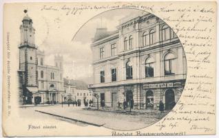 1902 Besztercebánya, Banská Bystrica; Fő tér, Sonnenfeld Mór könyvnyomda üzlete és saját kiadása / main square, book printing shop (EK)