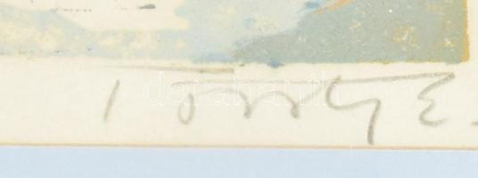 Török Endre (1926-1980): Marosi pincék. Linómetszet, papír, jelzett. Üvegezett fakeretben. 25×32 cm